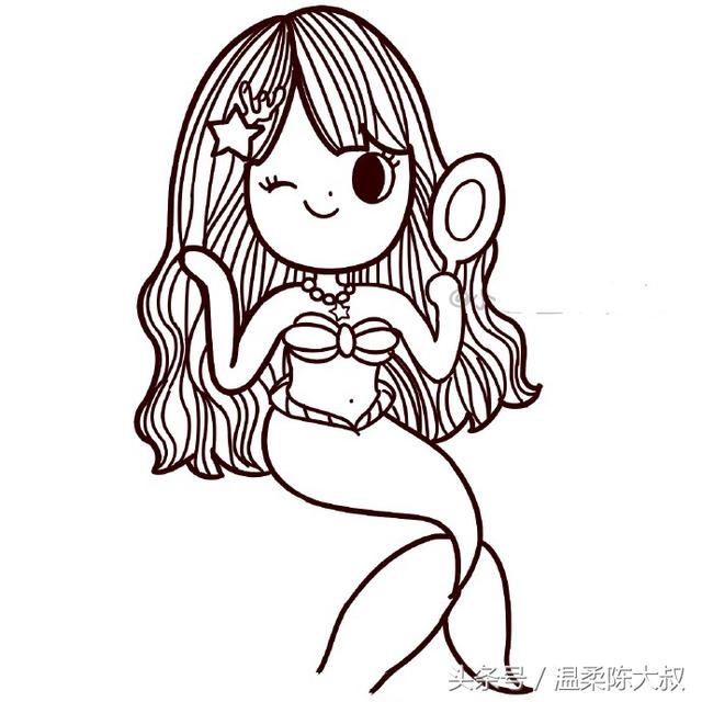 一年级美人鱼公主画,100种女生可爱简笔画卡通