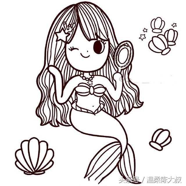 一年级美人鱼公主画,100种女生可爱简笔画卡通