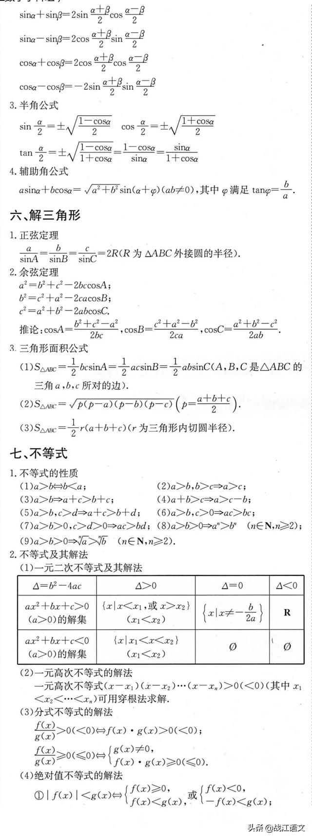 衡水中学数学组整理 高考数学必背公式 小初高题库试卷课件教案网