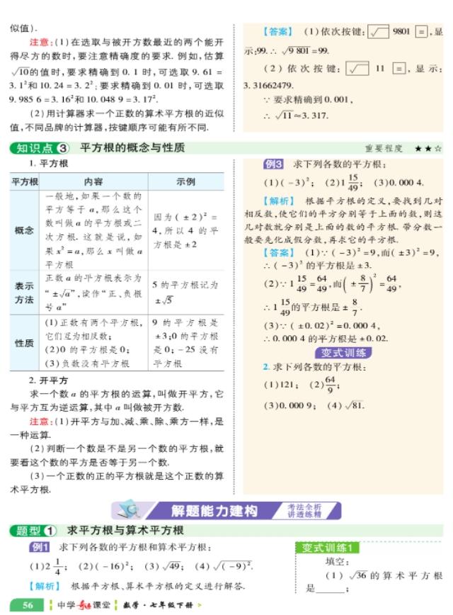 七年级数学下 平方根及算术平方根 小初高题库试卷课件教案网