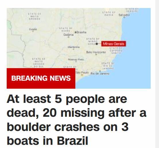 巴西游船突遭坍塌巨石击中致至少5死20人失踪，博索纳罗发声 全球新闻风头榜 第1张