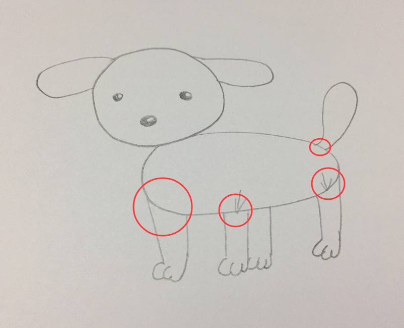 狗头简笔画（简笔画：几个圆圈画一只可爱的小狗！2~4岁小孩都能学会！）