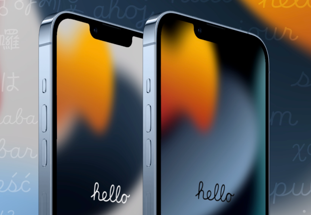 默认壁纸的启动画面和一个以 apple 标志性手写字体在屏幕上的"你好"