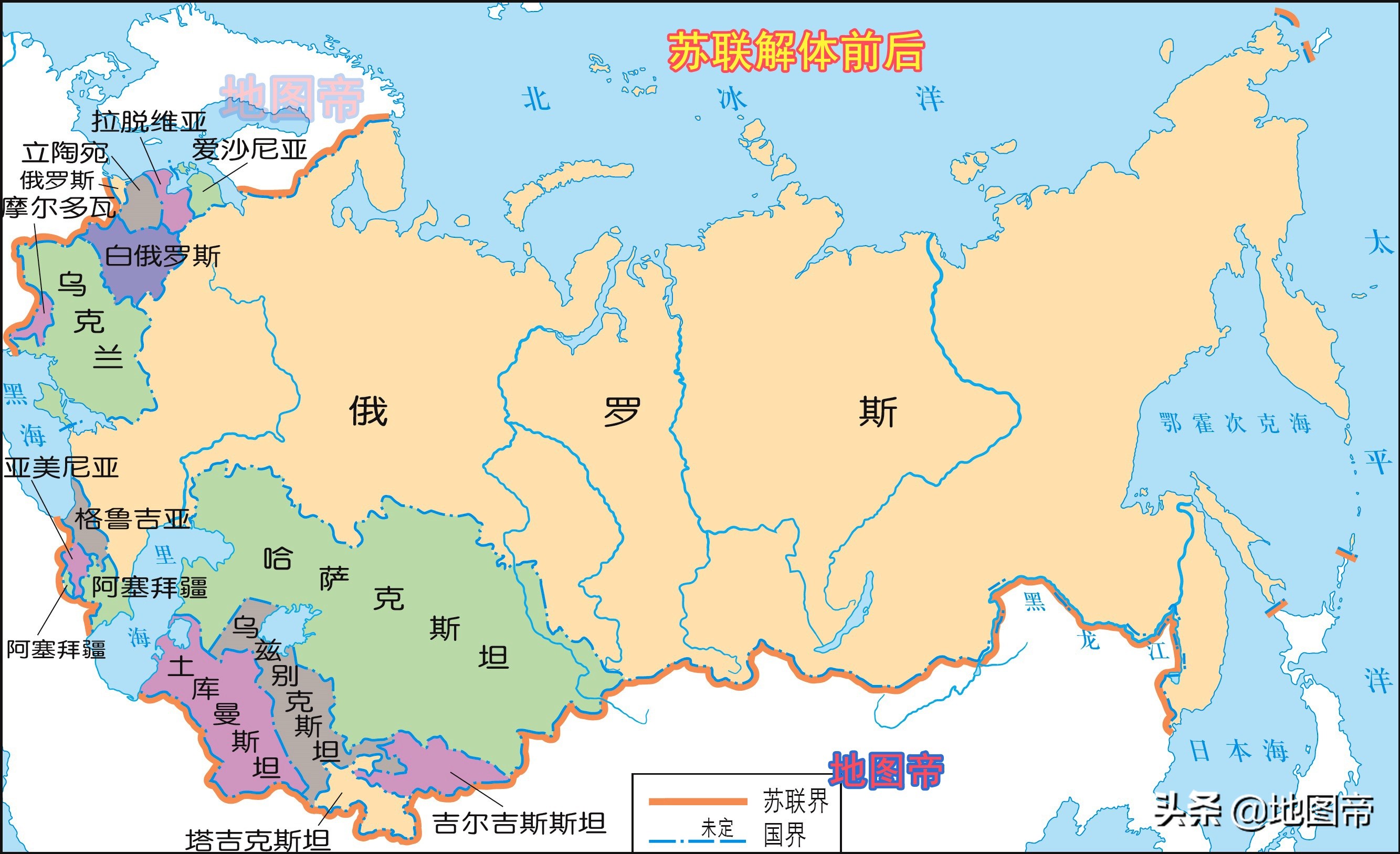 苏联极盛时期,领土面积达到约2240万平方公里,比中国 美国 日本之和还