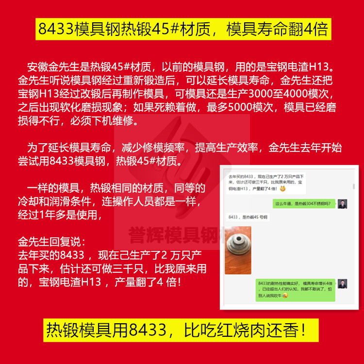 热锻Q235用什么材料好?用8433模具钢抗软化不开裂寿命长