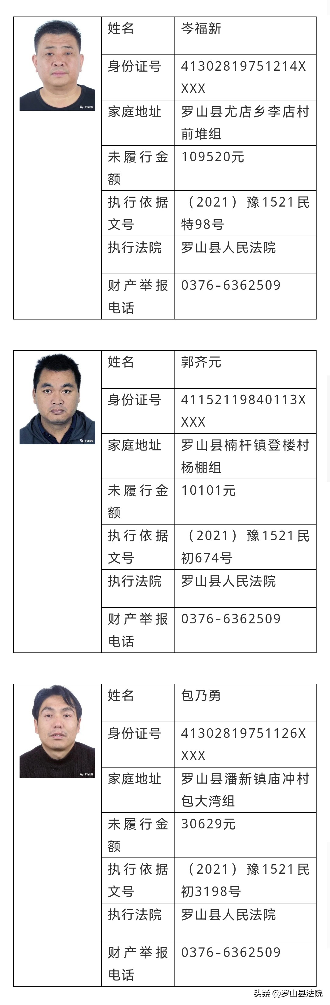 要过年了还不还钱通通曝光罗山法院再公布一批失信被执行人名单