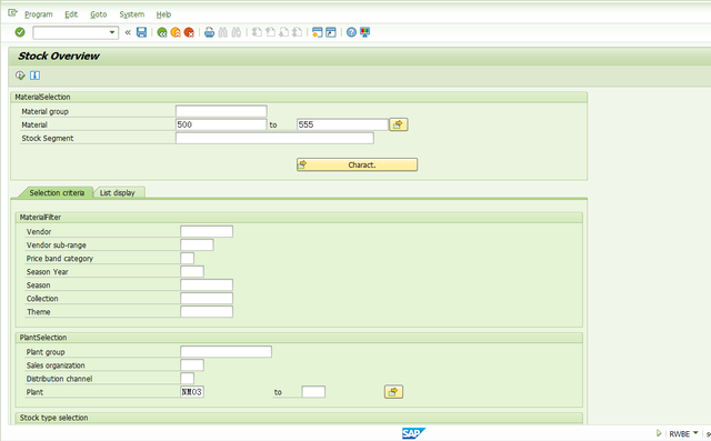 SAP MM 事務程式碼RWBE查詢庫存