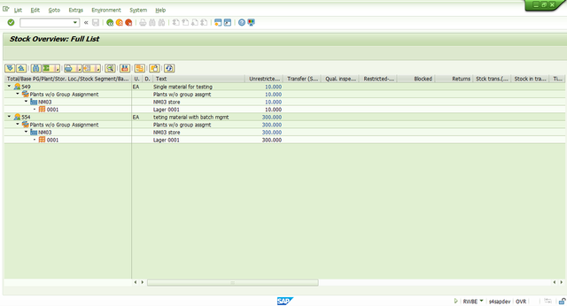 SAP MM 事務程式碼RWBE查詢庫存