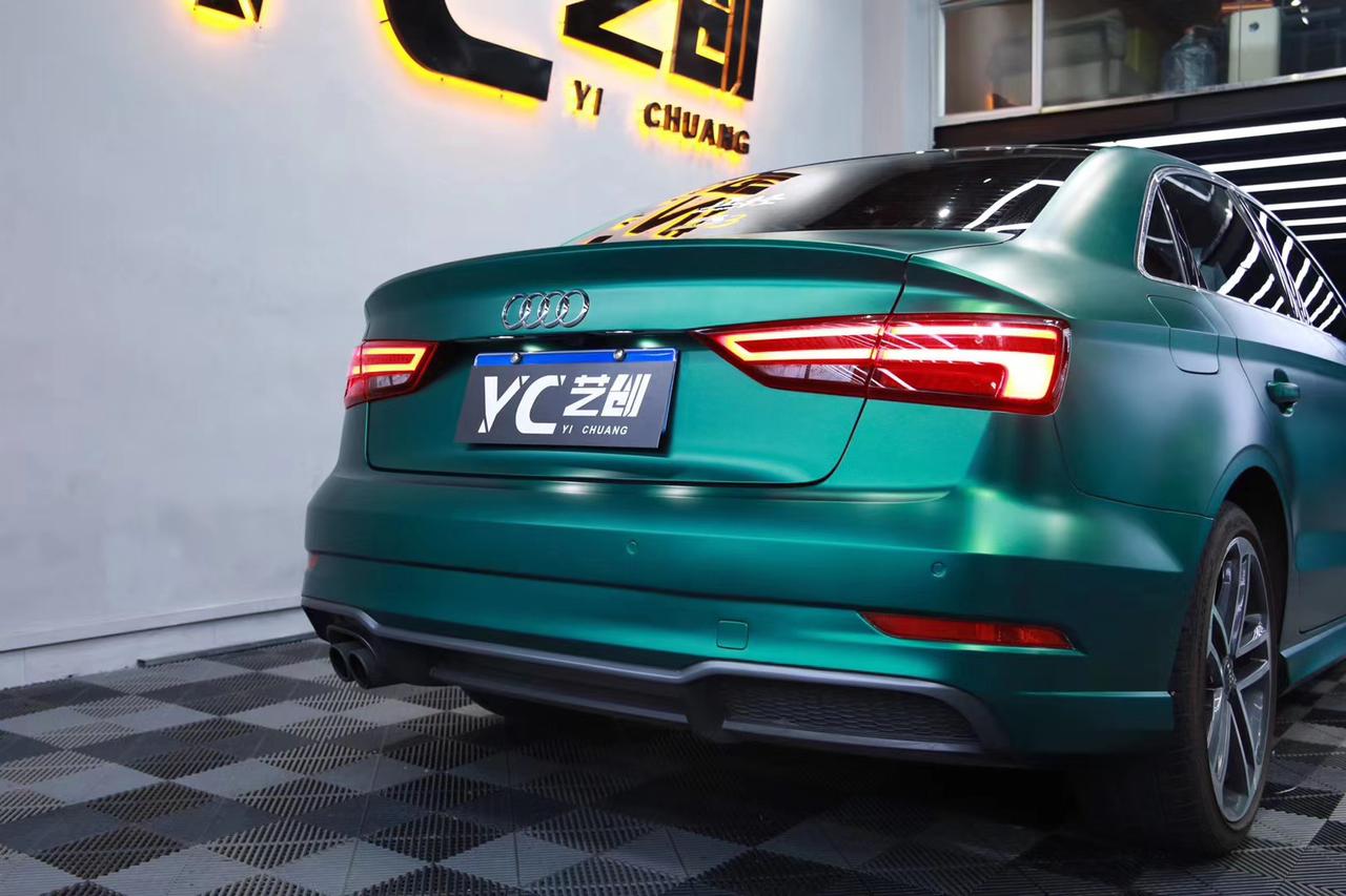 奥迪a3 电光祖母绿完工案例 艺创汽车改色贴膜,#学员招募