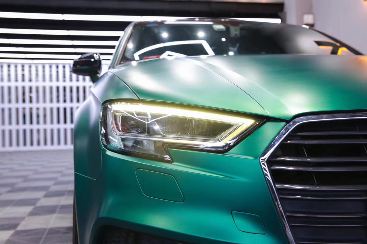 奥迪a3 电光祖母绿完工案例 艺创汽车改色贴膜,#学员招募