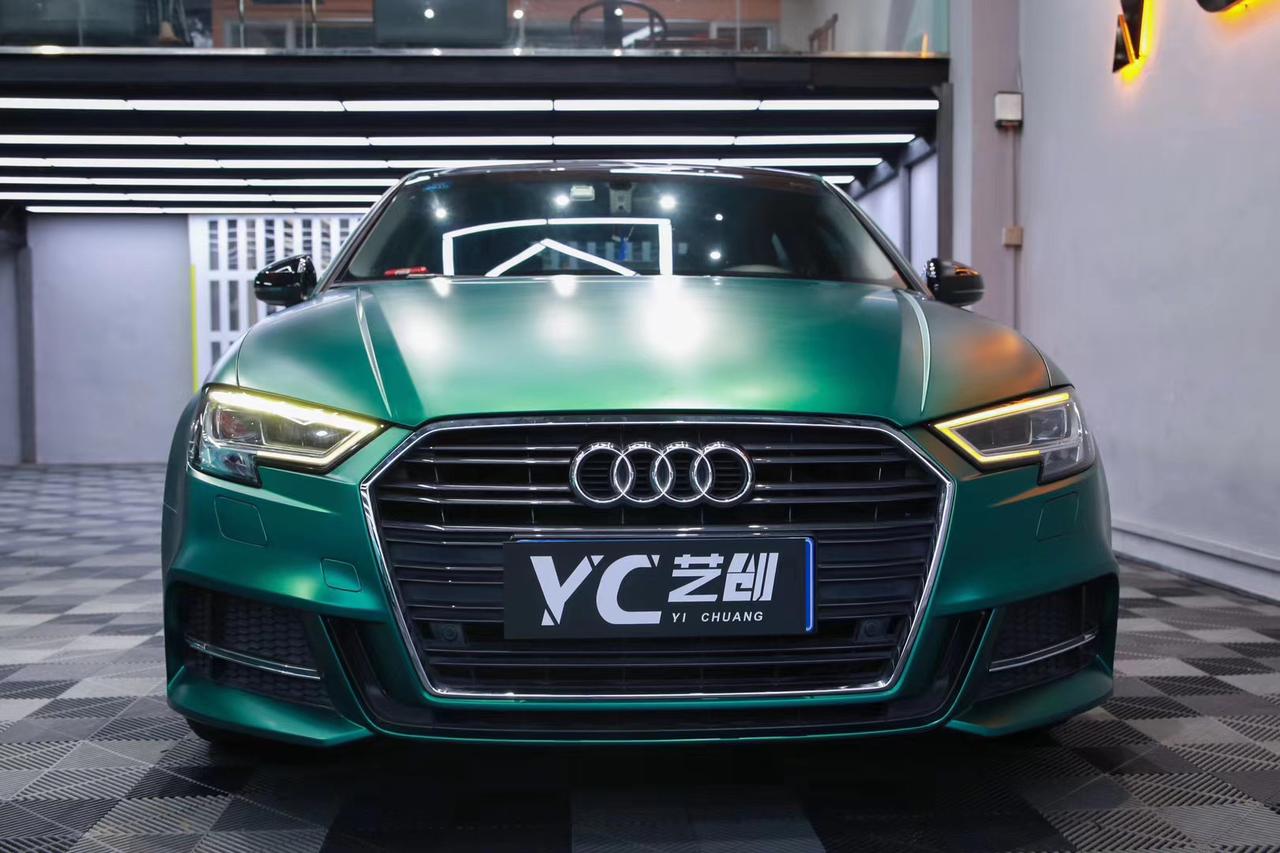 奥迪a3 电光祖母绿完工案例 艺创汽车改色贴膜,#学员招募