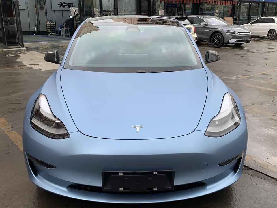 特斯拉model3 艾利 金属霜蓝 改色 改色膜里的质感天花