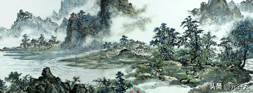 China old painting Leather rice paper Mountain water Landscape scroll painting 