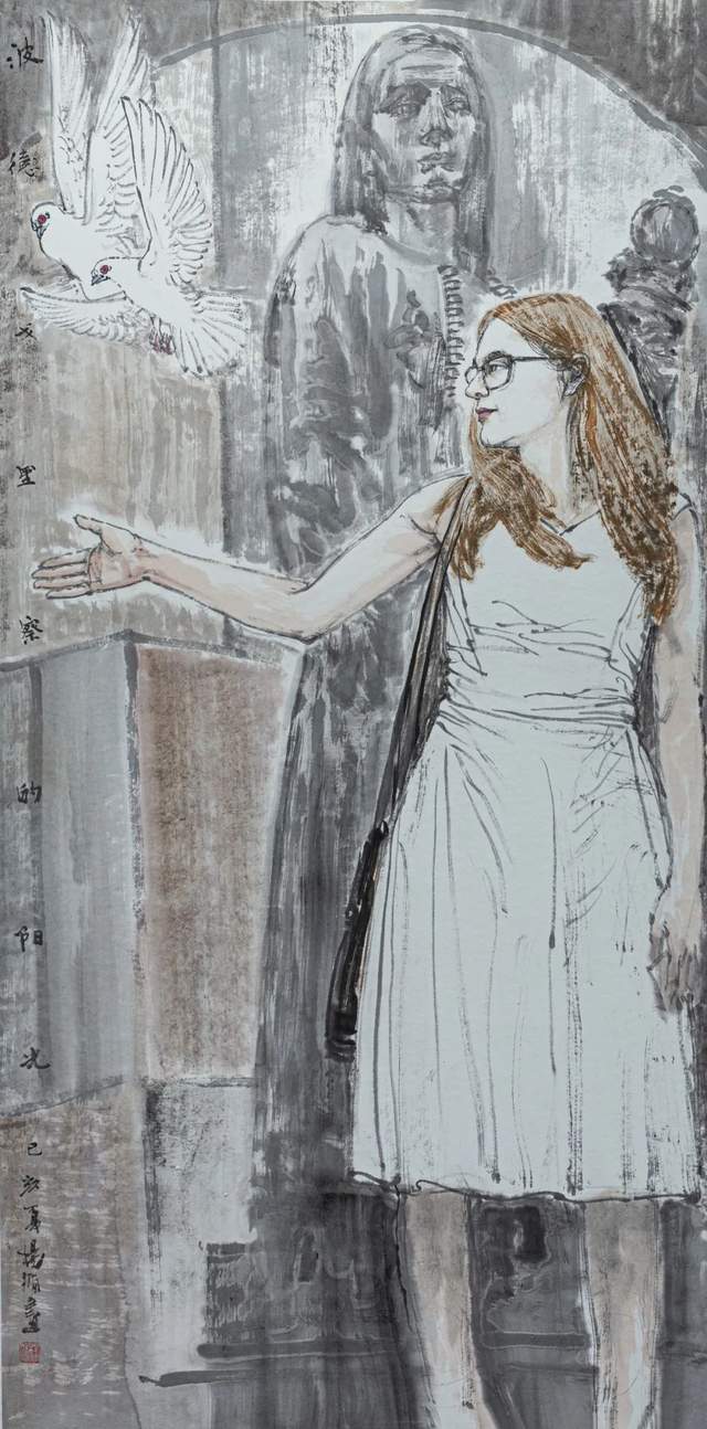 杨循 《波德戈黑察的阳光》中国画 136cm×68cm