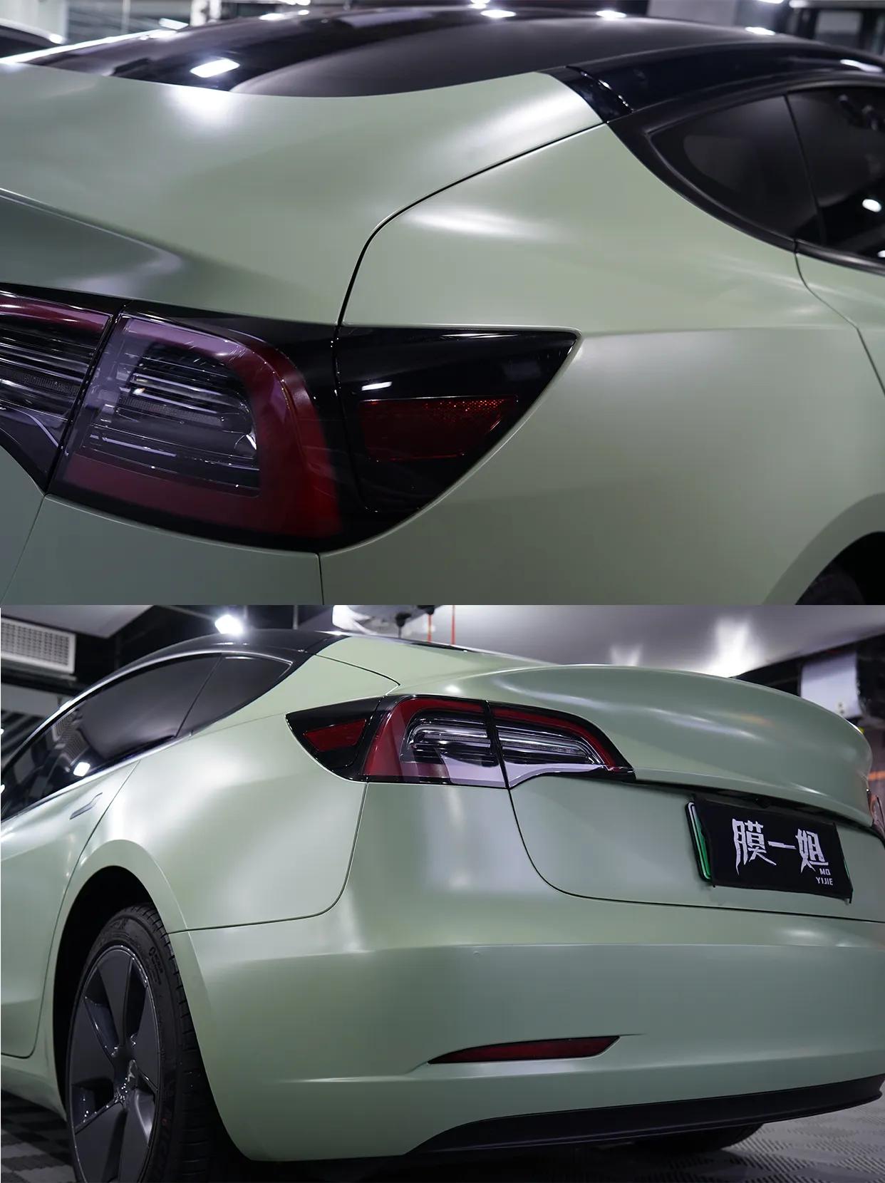 model 3全车改色消光卡其绿,是一种沉稳低调的时尚,像是