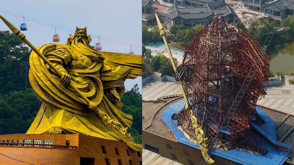 荆州巨型关公像只剩钢架和大一建一拆耗费三亿多元