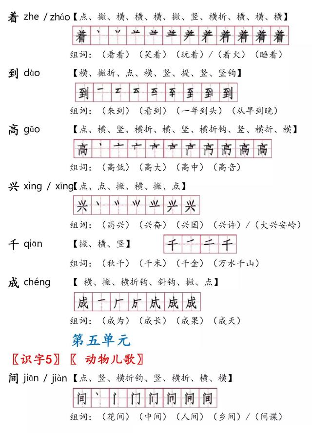 音的筆順一年級人教版語文下冊生字筆順組詞帶拼音