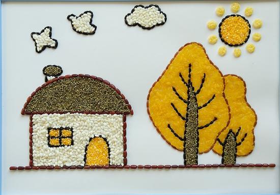 用五谷豆子做一个创意拼贴画(五谷拼贴画节约粮食)_手工miao