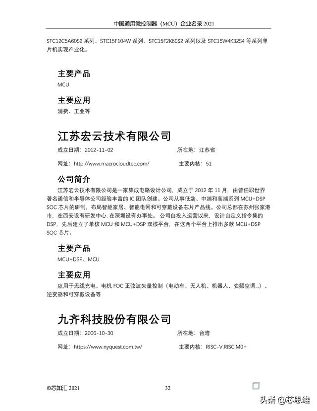 中国通用微控制器(MCU)企业名录 2021