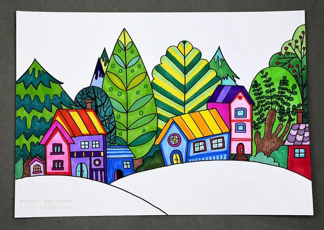 儿童水彩笔画简单好看景物多(简单乡村画画图片大全水彩画)