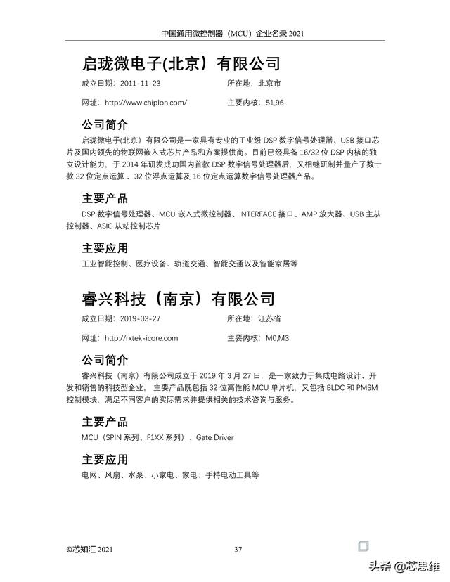 中国通用微控制器(MCU)企业名录 2021