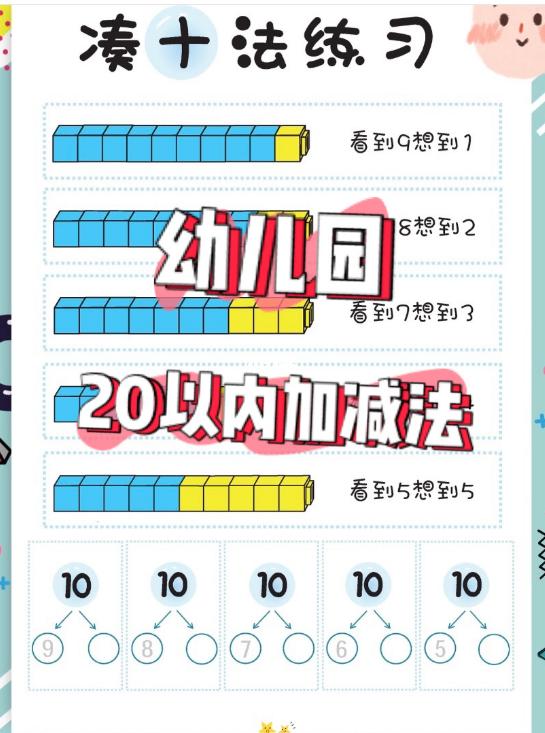 “凑十法、破十法”轻松搞定20以内的加减法，鸡娃必备，可打印