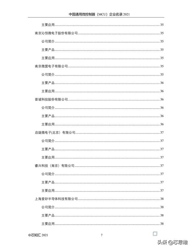 中国通用微控制器(MCU)企业名录 2021