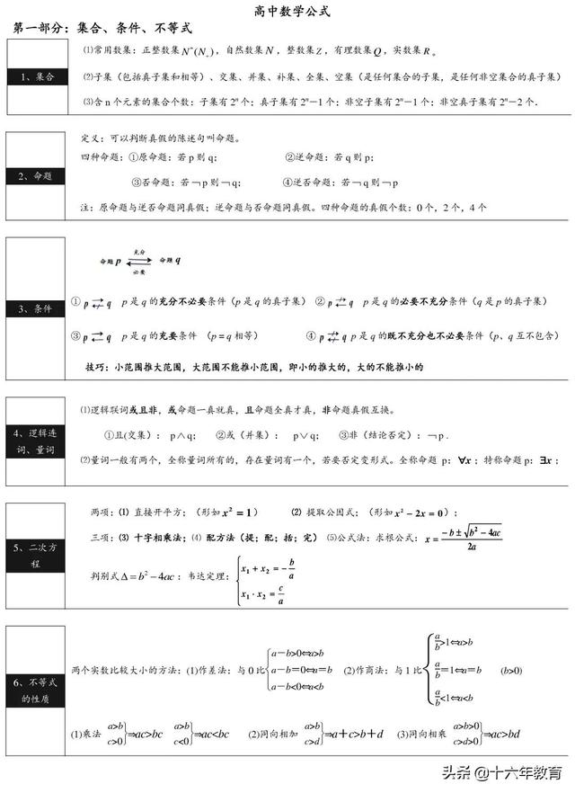 高中1 3年级数学公式汇编 建议收藏 太阳信息网
