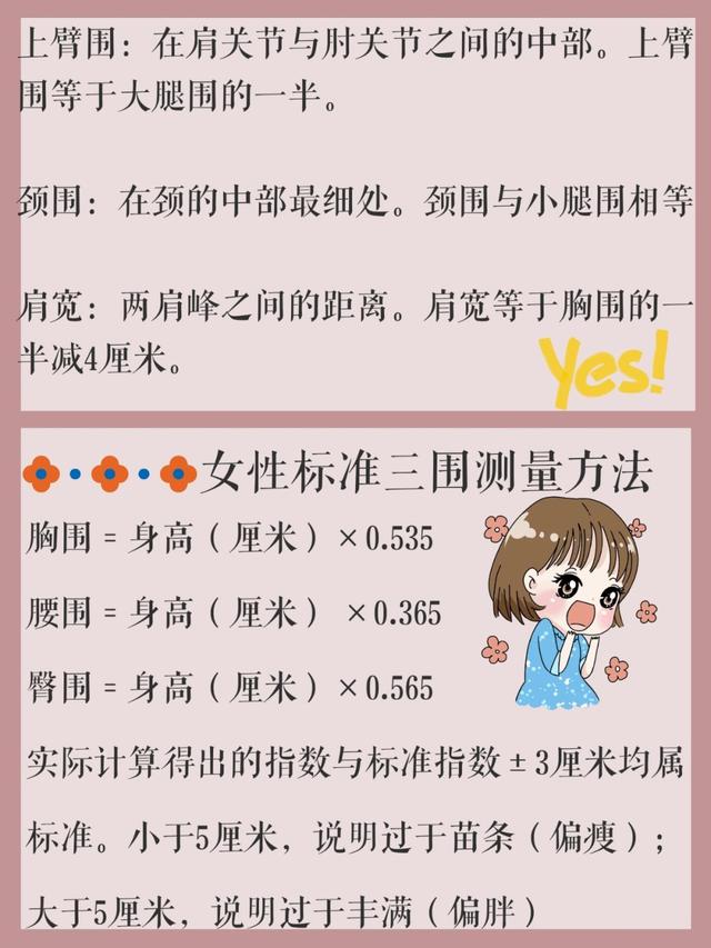 女生标准三围对照表