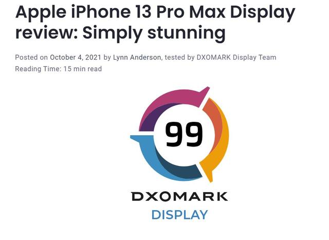 iPhone13 Pro Max屏幕得分第一，打败了华为P50、三星S21