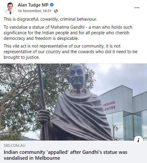 澳洲树立一座甘地雕像却差点被斩首，莫里森谴责：可耻