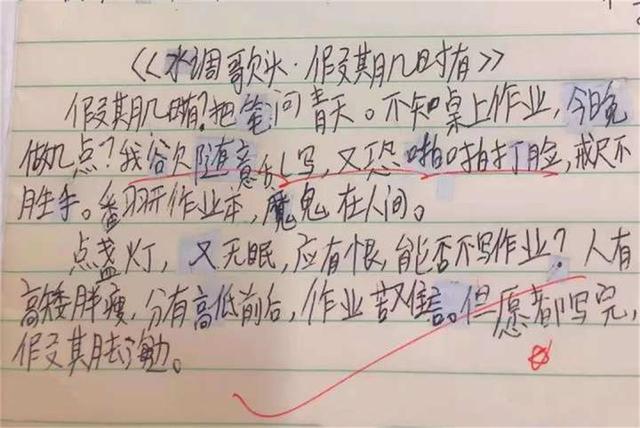 小学生作文 水调歌头 走红 发出灵魂拷问 好笑又令人心疼 全网搜