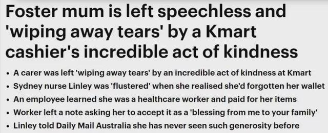 悉尼护士逛Kmart忘了带钱，工作人员竟然做出这样的事！暖哭