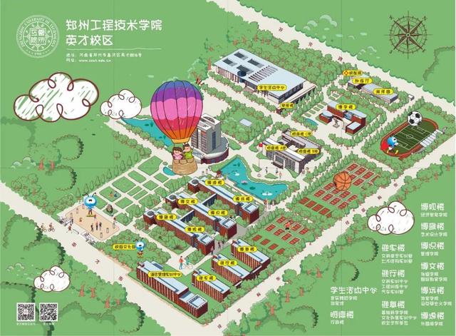 鄭州工程技術學院金河校區鳥瞰圖校園標誌性建築插畫——學校大門校園