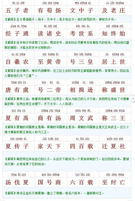 新版带拼音及注解的《三字经》