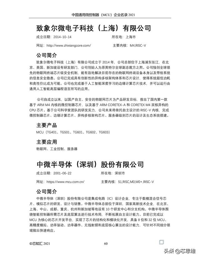 中国通用微控制器(MCU)企业名录 2021