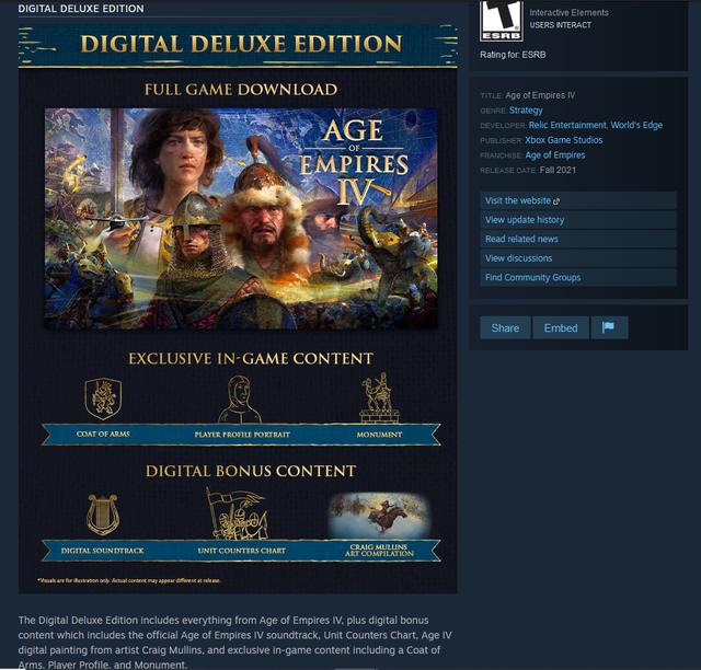 微软 RTS 新作《帝国时代 4》Steam 页面曝光：八大文明首发