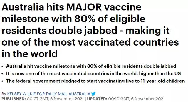 澳洲进入新阶段，两剂接种率今天已经达到80%