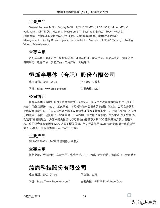 中国通用微控制器(MCU)企业名录 2021