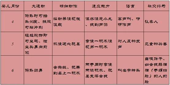 12月以内婴儿五个关键方面发育指标整理