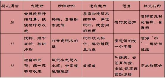 12月以内婴儿五个关键方面发育指标整理