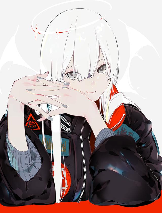 白发的高冷美少女插画，随性飘逸的优雅宛转画风