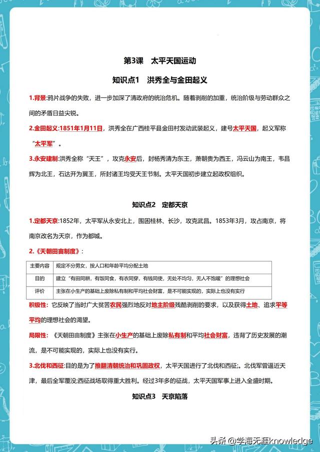 10年班主任提炼初二上册历史“抓分”高频考点笔记，班上36个95+