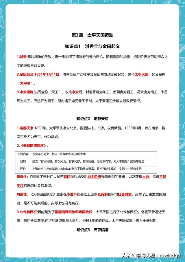 10年班主任提炼初二上册历史“抓分”高频考点笔记，班上36个95+