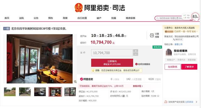北京市昌平區一364平房產將拍賣，以1079萬元起拍