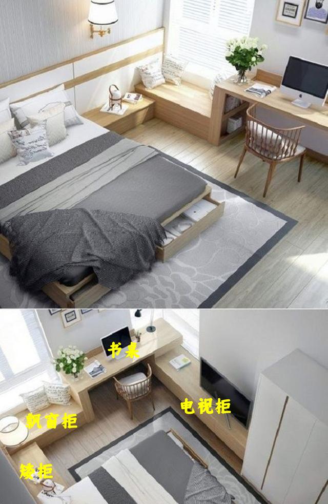 飘窗转角化妆台床头柜一体