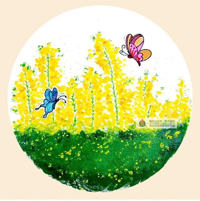 运用水粉颜料表现出油菜花的造型美,色彩美,营造出春天的生机与活力