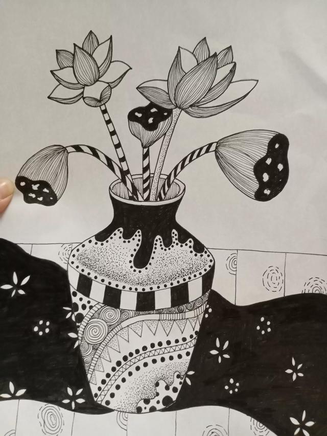线描画花和花瓶(花瓶中的花怎么画线描画)