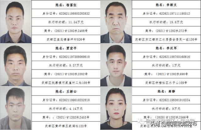 曝光! 武都区法院公布2022年第一批失信被执行人名单（172人）