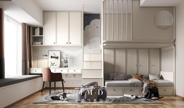 橱柜书桌一体式,儿童房床书柜书桌一体效果图-柠檬ai自媒体